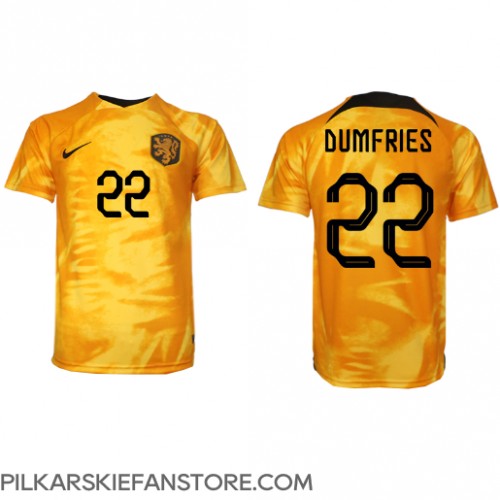 Tanie Strój piłkarski Holandia Denzel Dumfries #22 Koszulka Podstawowej MŚ 2022 Krótkie Rękawy
